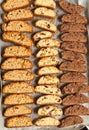 Top view of variety of freshly baked, homemade, biscotti