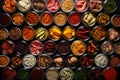 top view of a variety of preserved foods labeled and organized