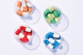 top view of various colorful pills in plastic cans Royalty Free Stock Photo