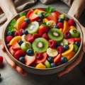 Top view of various fruits  and berries hands holding platter Royalty Free Stock Photo