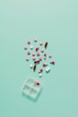 top view of various pills spilled from plastic case Royalty Free Stock Photo