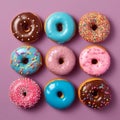 Top view of various realistic Donuts. Created with generative AI Royalty Free Stock Photo