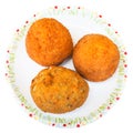 Top view of various rice balls arancini isolated