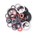 Top view of various rubber gaskets and washers Royalty Free Stock Photo