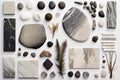 Top view of various stones and nature objects on bright background Royalty Free Stock Photo