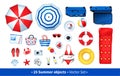 Top view vector illustration set of beach items