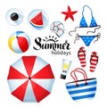 Summertime illustration set of beach accessories