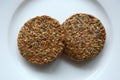 Top view of vegan burger patties made from quinoa, lentils, and beans Royalty Free Stock Photo