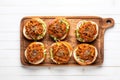 Top View, Vegan Jackfruit Bbq Sandwiches On A Wooden Boardon White Background Top View, Jackfruit Bb