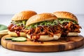 Top View, Vegan Jackfruit Bbq Sandwiches On A Wooden Boardon White Background