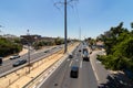 Top view of vehicles traveling on Road No. 4 near the Givat Shmuel Interchange at the entrance to Bnei Brak