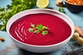 top view of a vibrant beetroot detox soup