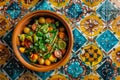 Colorful Fresh Salad in Earthenware Bowl, Healthy Eating Concept