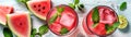 Top View Vibrant Watermelon Mojito With Mint Banner Background. Generative AI