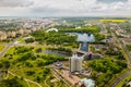 Top view of the victory Park in Minsk and the Svisloch river.A bird`s-eye view of the city of Minsk and the Park complex.Belarus