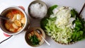 Top view Vietnamese vegan food, green vegetables hot pot homemade