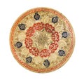 Top view of vintage indian brass plate isolated