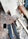 Top of view vintage old carpenter tools in a carpentry workshop, hand saw, home wood kit closeup Royalty Free Stock Photo