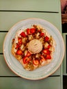 Top view waffle with ice-cream and strawberries Royalty Free Stock Photo