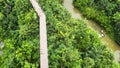 Top view walk at wooden sky walkway