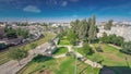 View from the wall to Jerusalem Old Town timelapse with Modern tram and traffic on the road. Jerusalem, Israel. Royalty Free Stock Photo