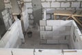 top view of walls under construction of foam blocks in walls of country house Royalty Free Stock Photo