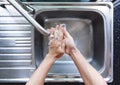 Top view, washing hand with soap and water. Hygiene lifestyle Royalty Free Stock Photo