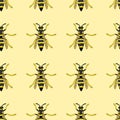 Top view wasps seamless pattern on yellow background