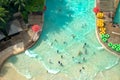 Top view of water park with many traveler have fun swimming pool Royalty Free Stock Photo