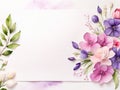 Top view watercolor painting with purple flowers.