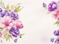 Top view watercolor painting with purple flowers.