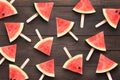 Top view watermelon ice cream on the wooden background