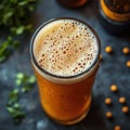 Top view of wheat beer with cloudy texture and light froth rings Royalty Free Stock Photo