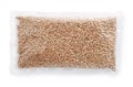 Top view of wheat grains in airtight clear plastic bag