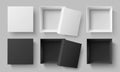 Top view white and black boxes. Realistic 3d cardboard mockup isolated on transparent background. Square package Royalty Free Stock Photo