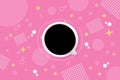 Top view White ceramic cup of black coffee on cute pink background, yellow star, square dots and straight-line circle . Kawaii Royalty Free Stock Photo