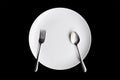 Top view White dish spoon fork isolate on black background Royalty Free Stock Photo