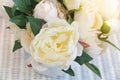 Top view of white fabric flowers in a vase Royalty Free Stock Photo