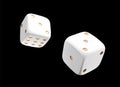 Top view of white golden dice. Casino white dice on black background. Online casino dice gambling concept isolated on