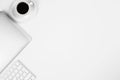 White desktop with devices and coffee Royalty Free Stock Photo