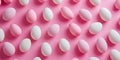 Top view of white and pink easter eggs pattern on pink background Royalty Free Stock Photo
