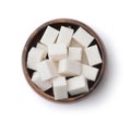 White refined sugar cubes in wooden bowl Royalty Free Stock Photo