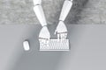 Robot hands typing, gray table Royalty Free Stock Photo