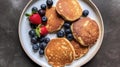 Top View, White Round Plate With Keto Coconut Flour Pancakes. Generative AI