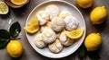 Top View, White Round Plate With Lemon Ricotta Cookies. Generative AI