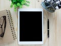 Top view of white tablet blank black screen Royalty Free Stock Photo
