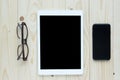 Top view of white tablet blank black screen Royalty Free Stock Photo
