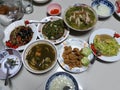 Top view, a wide variety of local Thai food in the northeast region