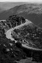 Top view of winding road in Serra da Estrela, Portugal. Black and white photo. Royalty Free Stock Photo