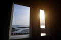 Top View through the window on yachts, port, Adriatic sea near small Croatian town Vrsar